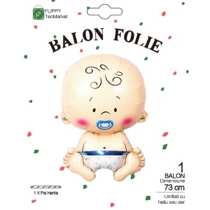 Balon din Folie Metalizata, Flippy, Figurina Baietel, Tema Botez, 73x48 cm, Ambalaj Individual, Pai Inclus, Umflare cu Aer sau Heliu, Albastru - Img 10