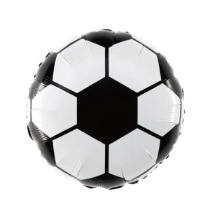 Balon din Folie Metalizata, Flippy, Figurina Cerc, Model Minge de Fotbal, Tematica Sport, 45 cm, Ambalaj Individual, Pai Inclus, Umflare cu Aer sau Heliu, Alb-Negru - Img 3