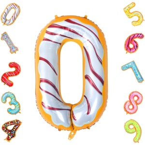 Balon din Folie Metalizata Flippy, Figurina Cifra, Imprimeu Gogosi, Tema Aniversare 100 cm, Ambalaj Individual, Pai inclus, Umflare cu Aer sau Heliu, Multicolor, Cifra 0 - Img 13