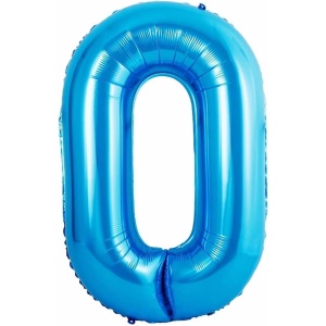 Balon din Folie Metalizata Flippy, Figurina Cifra si Coroana, Tema Aniversare 100 cm, Ambalaj Individual, Pai inclus, Umflare cu Aer sau Heliu, Albastru, Cifra 0 - Img 2