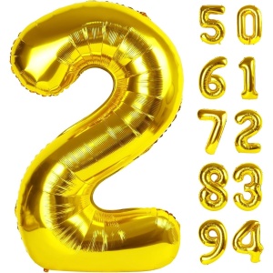 Balon din Folie Metalizata Flippy, Figurina Cifra, Tema Aniversare 100 cm, Ambalaj Individual, Pai inclus, Umflare cu Aer sau Heliu, Auriu, Cifra 2 - Img 10