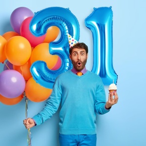 Balon din Folie Metalizata, Flippy, Figurina Cifra, Tema Aniversare 100 cm, Ambalaj Individual, Pai inclus, Umflare cu Aer sau Heliu, Albastru, Cifra 1 - Img 4