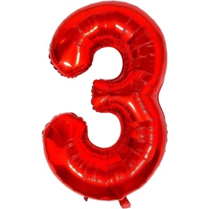 Balon din Folie Metalizata Flippy, Figurina Cifra, Tema Aniversare 100 cm, Ambalaj Individual, Pai inclus, Umflare cu Aer sau Heliu, Rosu, Cifra 3 - Img 1