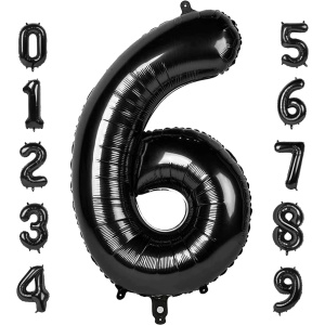 Balon din Folie Metalizata Flippy, Figurina Cifra, Tema Aniversare 40 cm, Ambalaj Individual, Pai inclus, Umflare cu Aer sau Heliu, Negru, Cifra 6 - Img 5
