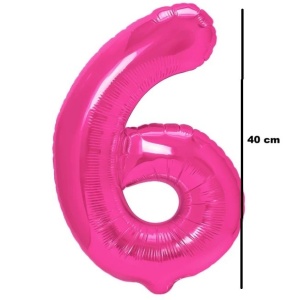 Balon din Folie Metalizata Flippy, Figurina Cifra, Tema Aniversare 40 cm, Ambalaj Individual, Pai inclus, Umflare cu Aer sau Heliu, Roz, Cifra 6 - Img 2