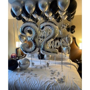 Balon din Folie Metalizata Flippy, Figurina Cifra, Tema Aniversare 40 cm, Ambalaj Individual, Pai inclus, Umflare cu Aer sau Heliu, Argintiu, Cifra 3 - Img 2