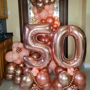 Balon din Folie Metalizata Flippy, Figurina Cifra, Tema Aniversare 40 cm, Ambalaj Individual, Pai inclus, Umflare cu Aer sau Heliu, Rose Gold, Cifra 0 - Img 8