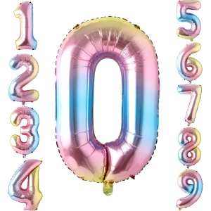 Balon din Folie Metalizata Flippy, Figurina Cifra, Tema Aniversare 40 cm, Ambalaj Individual, Pai inclus, Umflare cu Aer sau Heliu, Multicolor, Cifra 0 - Img 5