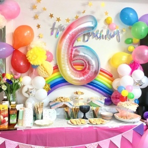 Balon din Folie Metalizata Flippy, Figurina Cifra, Tema Aniversare 40 cm, Ambalaj Individual, Pai inclus, Umflare cu Aer sau Heliu, Multicolor, Cifra 6 - Img 5