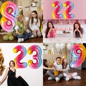 Balon din Folie Metalizata Flippy, Figurina Cifra, Tema Aniversare 40 cm, Ambalaj Individual, Pai inclus, Umflare cu Aer sau Heliu, Multicolor, Cifra 8 - Img 3