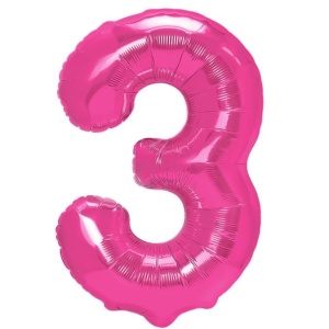 Balon din Folie Metalizata Flippy, Figurina Cifra, Tema Aniversare 40 cm, Ambalaj Individual, Pai inclus, Umflare cu Aer sau Heliu, Roz, Cifra 3 - Img 1