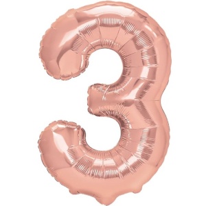 Balon din Folie Metalizata Flippy, Figurina Cifra, Tema Aniversare 40 cm, Ambalaj Individual, Pai inclus, Umflare cu Aer sau Heliu, Rose Gold, Cifra 3 - Img 1