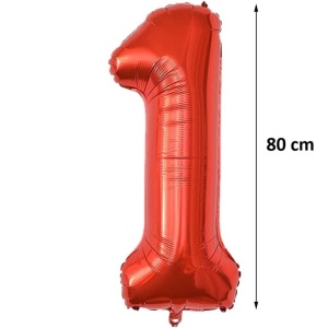 Balon din Folie Metalizata Flippy, Figurina Cifra, Tema Aniversare 80 cm, Ambalaj Individual, Pai inclus, Umflare cu Aer sau Heliu, Rosu, Cifra 1 - Img 2