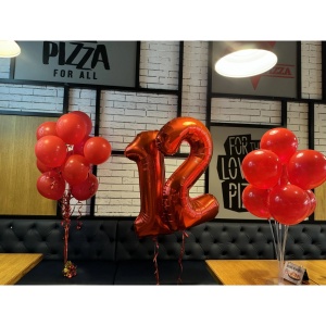 Balon din Folie Metalizata Flippy, Figurina Cifra, Tema Aniversare 80 cm, Ambalaj Individual, Pai inclus, Umflare cu Aer sau Heliu, Rosu, Cifra 2 - Img 5