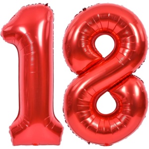 Balon din Folie Metalizata Flippy, Figurina Cifra, Tema Aniversare 80 cm, Ambalaj Individual, Pai inclus, Umflare cu Aer sau Heliu, Rosu, Cifra 8 - Img 6