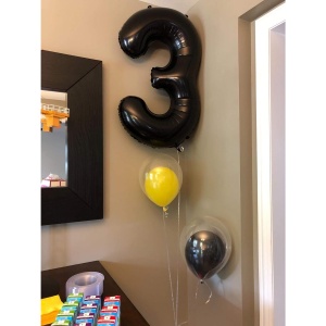 Balon din Folie Metalizata, Flippy, Figurina Cifra, Tema Aniversare 80 cm, Ambalaj Individual, Pai inclus, Umflare cu Aer sau Heliu, Negru, Cifra 3 - Img 10