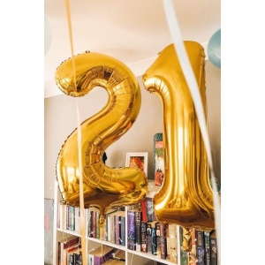 Balon din Folie Metalizata Flippy, Figurina Cifra, Tema Aniversare 80 cm, Ambalaj Individual, Pai inclus, Umflare cu Aer sau Heliu, Auriu, Cifra 1 - Img 12