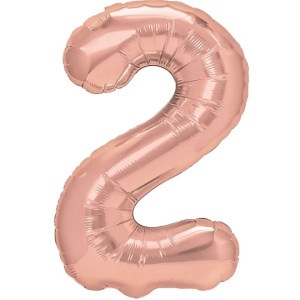 Balon din Folie Metalizata Flippy, Figurina Cifra, Tema Aniversare 80 cm, Ambalaj Individual, Pai inclus, Umflare cu Aer sau Heliu, Rose, Cifra 2 - Img 1
