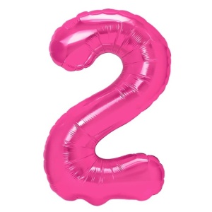 Balon din Folie Metalizata Flippy, Figurina Cifra, Tema Aniversare 80 cm, Ambalaj Individual, Pai inclus, Umflare cu Aer sau Heliu, Roz, Cifra 2 - Img 1