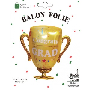 Balon din Folie Metalizata, Flippy, Figurina Cupa, Tema Absolvire, 65x72cm, Ambalaj Individual, Pai Inclus, Umflare cu Aer sau Heliu, Galben - Img 8