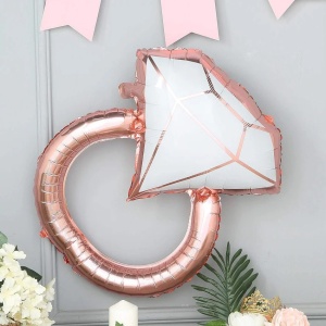 Balon din Folie Metalizata, Flippy, Figurina Inel de Logodna, Model Diamant, Tema Nunta, 60 cm, Ambalaj Individual, Pai Inclus, Umflare cu Aer sau Heliu, Roz - Img 3