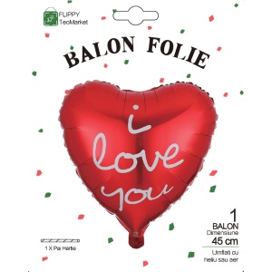 Balon din Folie Metalizata, Flippy, Figurina Inima, Model I Love You Scris de Mana, Tema Ziua Indragostitilor, 45 cm, Ambalaj Individual, Pai Inclus, Umflare cu Aer sau Heliu, Rosu - Img 3