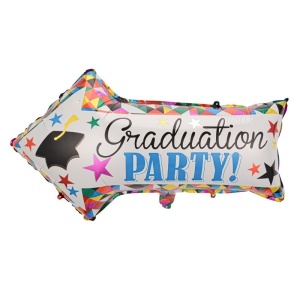Balon din Folie Metalizata, Flippy, Figurina Sageata, Tema Absolvire, 82x50 cm, Ambalaj Individual, Pai Inclus, Umflare cu Aer sau Heliu, Multicolor - Img 1