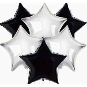 Balon din Folie Metalizata, Flippy, Figurina Stea, Model Simplu, Tematica Aniversare, 40 cm, Ambalaj Individual, Pai Inclus, Umflare cu Aer sau Heliu, Negru - Img 3