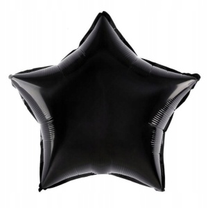 Balon din Folie Metalizata, Flippy, Figurina Stea, Model Simplu, Tematica Aniversare, 40 cm, Ambalaj Individual, Pai Inclus, Umflare cu Aer sau Heliu, Negru - Img 1