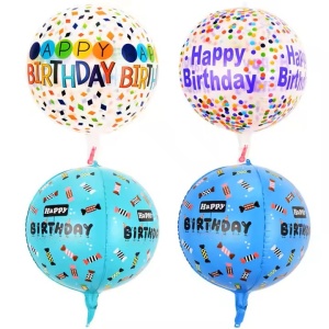 Balon din Folie Metalizata, Flippy, Figurine 4D, Model Happy Birthday, Tematica Aniversara Bombonele, 63x24 cm, Ambalaj Individual, Pai Inclus, Umflare cu Aer sau Heliu, Mov-Multicolor - Img 4