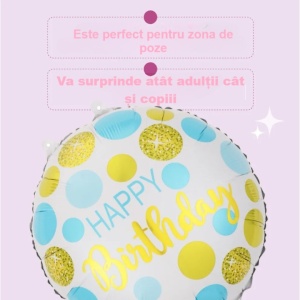 Balon din Folie Metalizata, Flippy, Figurine, Model 5, Happy Birthday, Tematica Aniversare, 45 cm, Ambalaj Individual, Pai Inclus, Umflare cu Aer sau Heliu, Multicolor - Img 3