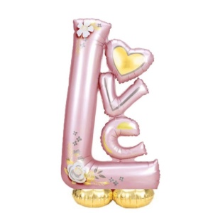 Balon din Folie Metalizata, Flippy, Figurine, Model LOVE, Tematica Iubire, 110x64 cm, Ambalaj Individual, Pai Inclus, Umflare cu Aer sau Heliu, Roz Deschis - Img 5