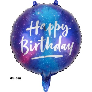 Balon din Folie Metalizata, Flippy, Mini Figurina Rotunda, Model Cer Instelat, Happy Birthday, Tematica Aniversare, 45 cm, Ambalaj Individual, Pai Inclus, Umflare cu Aer sau Heliu, Multicolor - Img 6