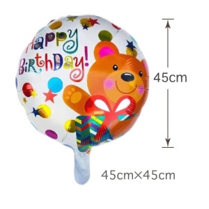 Balon din Folie Metalizata, Flippy, Mini Figurina Rotunda, Model Happy Birthday Ursulet, Tema Aniversare, 45 cm, Ambalaj Individual, Pai inclus, Umflare cu Aer sau Heliu, Maro - Img 2