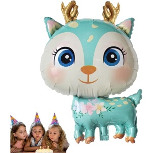 Balon din Folie Metalizata, Flippy, Mini Figurine, Model Cerb, Tematica Aniversare, 49x74.5 cm, Ambalaj Individual, Pai Inclus, Umflare cu Aer sau Heliu, Albastru - Img 6