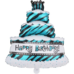 Balon din Folie Metalizata, Flippy, Model Tort cu 4 Straturi, Balon Aniversar, Model Happy Birthday, 62x43 cm, Ambalaj Individual, Pai inclus, Umflare cu Aer sau Heliu, Albastru - Img 1