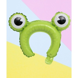 Balon din Folie Metalizata, Flippy, Tip Coronita cu Urechi, Model Broasca, Ambalaj Individual, Pai Inclus, Umflare cu Aer sau Heliu, 28 x 31 cm, Verde - Img 3