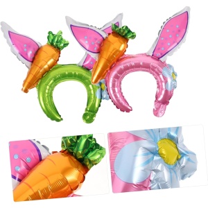 Balon din Folie Metalizata, Flippy, Tip Coronita cu Urechi, Model Morcov, Ambalaj Individual, Pai Inclus, Umflare cu Aer sau Heliu, 43 x 40 cm, Roz - Img 3