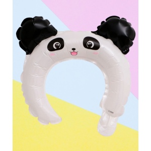Balon din Folie Metalizata, Flippy, Tip Coronita cu Urechi, Model Panda, Ambalaj Individual, Pai Inclus, Umflare cu Aer sau Heliu, 27 x 28 cm, Alb/Negru - Img 2