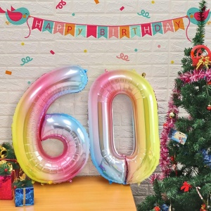Balon din Folie Metalizata Gradient Flippy, Figurina Cifra, Tema Aniversare 100 cm, Ambalaj Individual, Pai inclus, Umflare cu Aer sau Heliu, Multicolor, Cifra 0 - Img 2