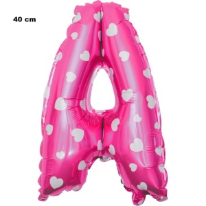 Balon Folie Metalizata Litera A, Flippy, 40 cm, Cu Imprimeu Inimioare, Umflati cu Heliu sau Aer, Ambalaj Individual, Pai inclus, Roz - Img 2