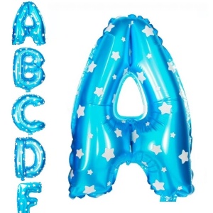 Balon Folie Metalizata Litera A, Flippy, 40 cm, Cu Imprimeu Stelute, Umflati cu Heliu sau Aer, Ambalaj Individual, Pai inclus, Albastru - Img 3