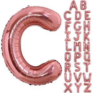 Balon Folie Metalizata Litera C, Flippy, 80 cm, Umflati cu Heliu sau Aer, Ambalaj Individual, Pai inclus, Rose Gold - Img 4