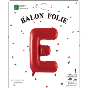 Balon Folie Metalizata Litera E, Flippy, 40 cm, Umflati cu Heliu sau Aer, Ambalaj Individual, Pai inclus, Rosu - Img 2
