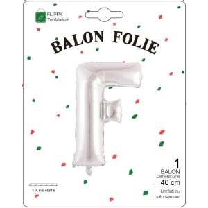 Balon Folie Metalizata Litera F, Flippy, 40 cm, Umflati cu Heliu sau Aer, Ambalaj Individual, Pai inclus, Argintiu - Img 2