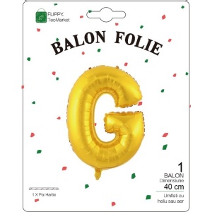 Balon Folie Metalizata Litera G, Flippy, 40 cm, Umflati cu Heliu sau Aer, Ambalaj Individual, Pai inclus, Auriu - Img 2