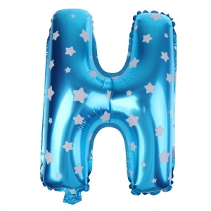 Balon Folie Metalizata Litera H, Flippy, 40 cm, Cu Imprimeu Stelute, Umflati cu Heliu sau Aer, Ambalaj Individual, Pai inclus, Albastru - Img 4