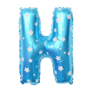 Balon Folie Metalizata Litera H, Flippy, 40 cm, Cu Imprimeu Stelute, Umflati cu Heliu sau Aer, Ambalaj Individual, Pai inclus, Albastru - Img 1