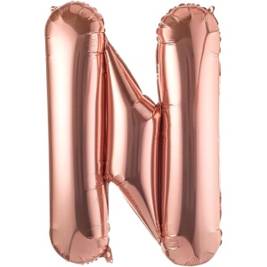 Balon Folie Metalizata Litera N, Flippy, 80 cm, Umflati cu Heliu sau Aer, Ambalaj Individual, Pai inclus, Rose Gold - Img 1