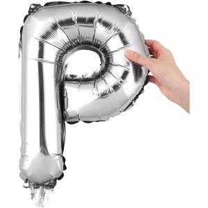 Balon Folie Metalizata Litera P, Flippy, 40 cm, Umflati cu Heliu sau Aer, Ambalaj Individual, Pai inclus, Argintiu - Img 7